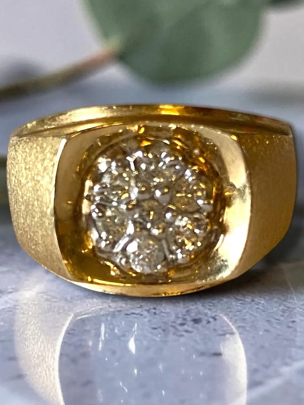 MENS Vintage 14k Yellow Gold Seven DIAMOND CLUSTER Statement Ring Size 10.25